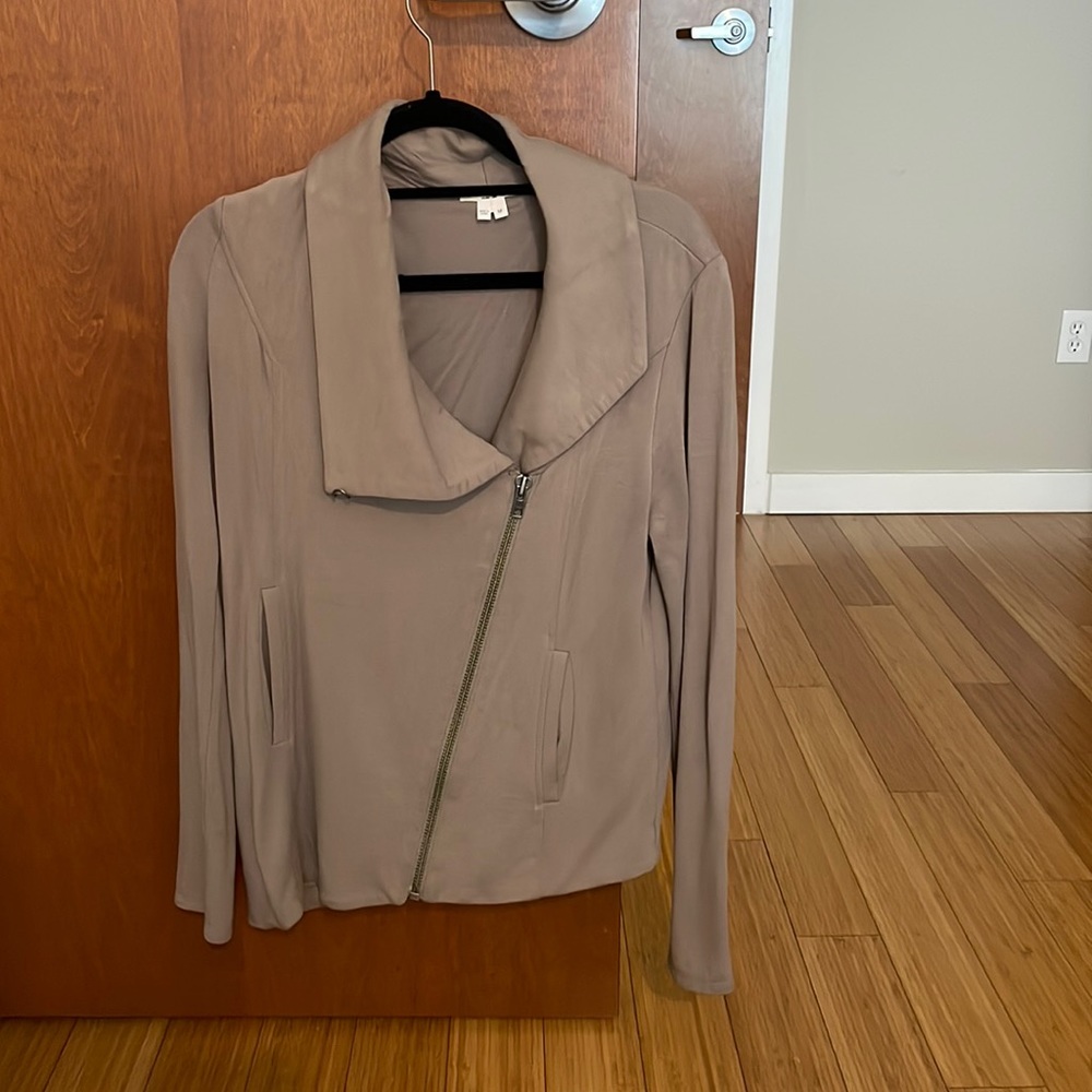 Helmet Lang gray zip up sweater - A frame on the bottom and with the collar.